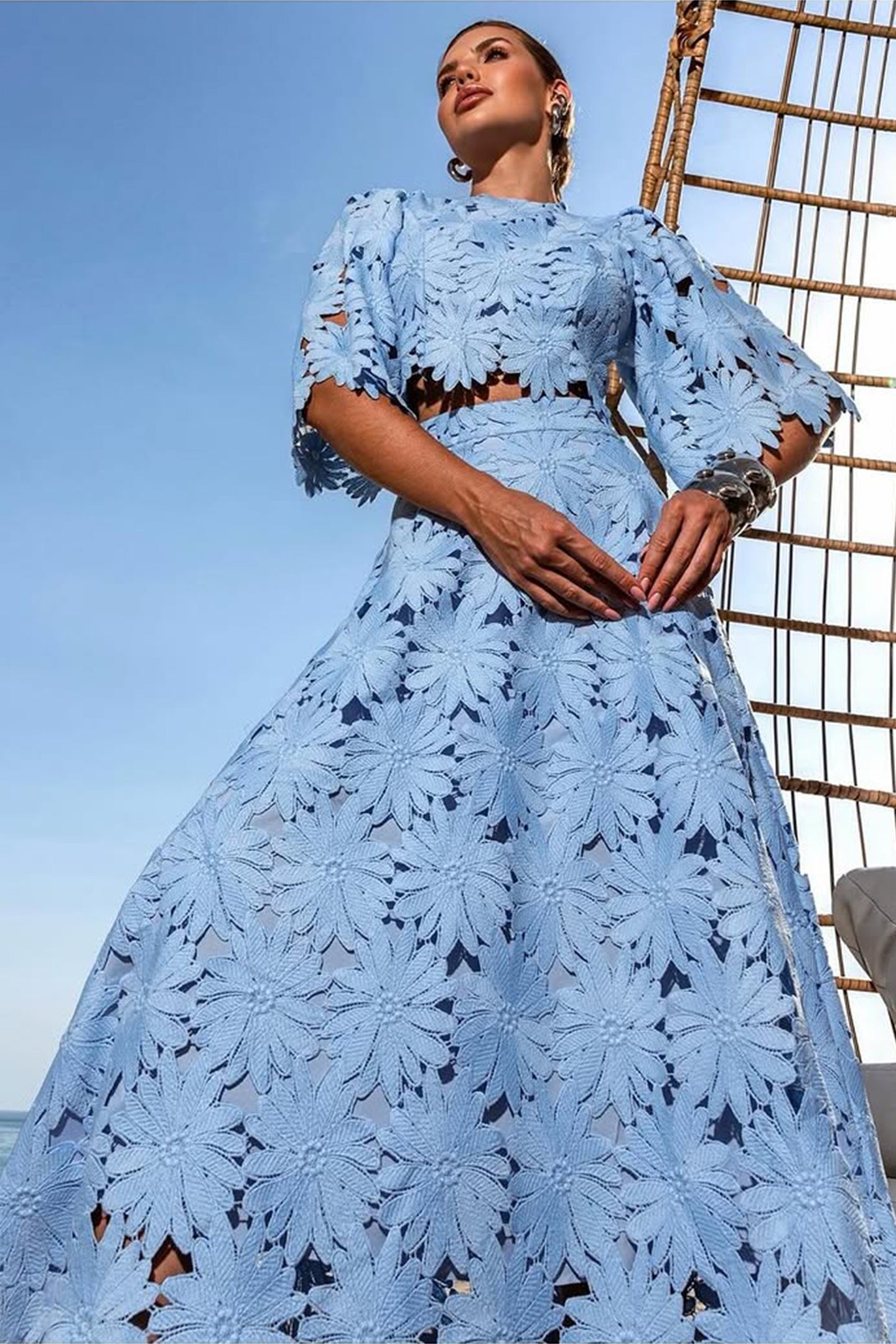 Ensemble haut court et jupe en dentelle pour femme - Lea