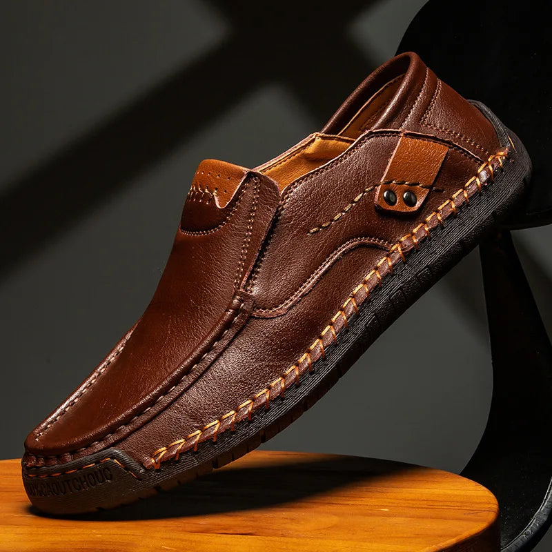 Hand-stitched men's moccasins with detailed decoration