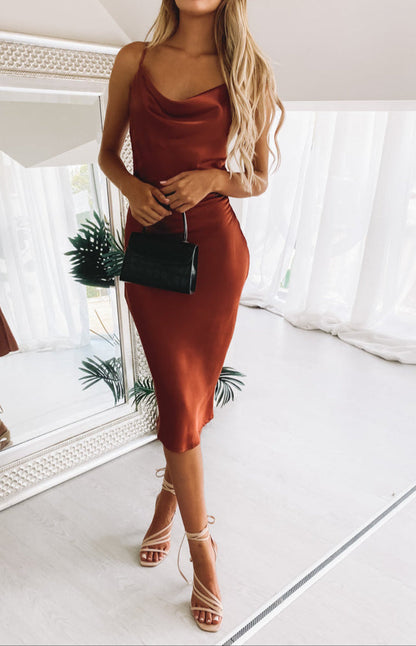 Vicenza Rust Slip Midi Dress