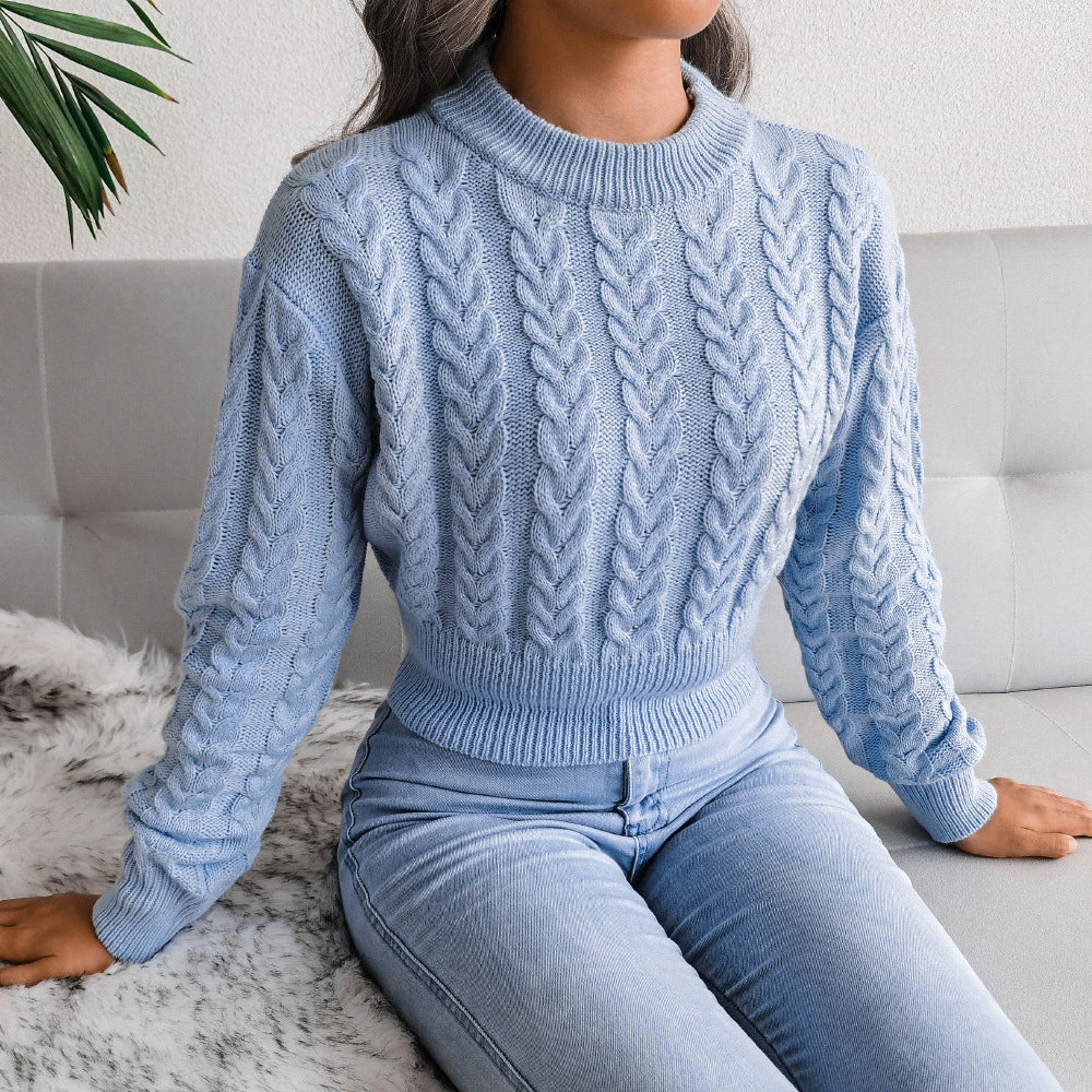 Blauer Cropped Pullover mit Muster