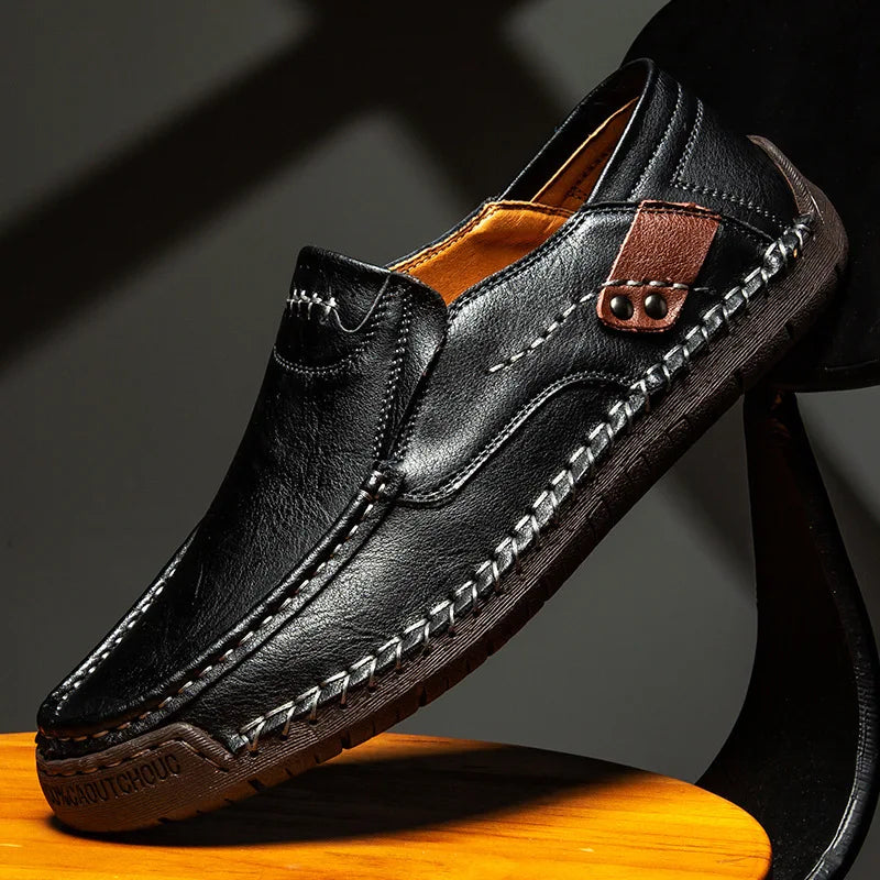 Hand-stitched men's moccasins with detailed decoration