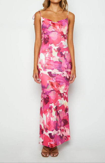 Agata Maxi Dress with Pink Print