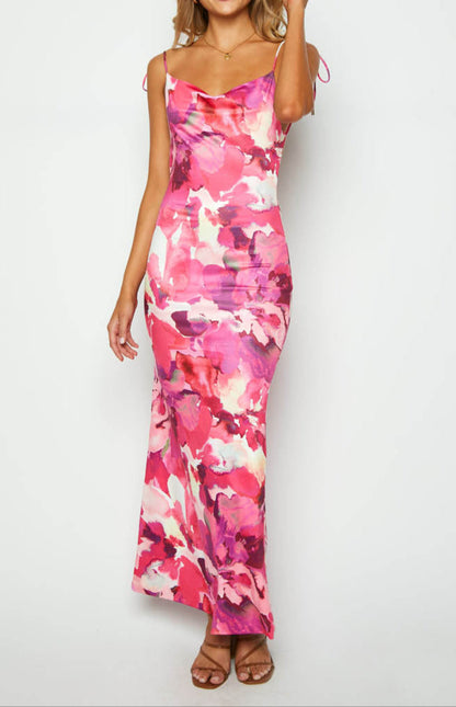 Agata Maxi Dress with Pink Print