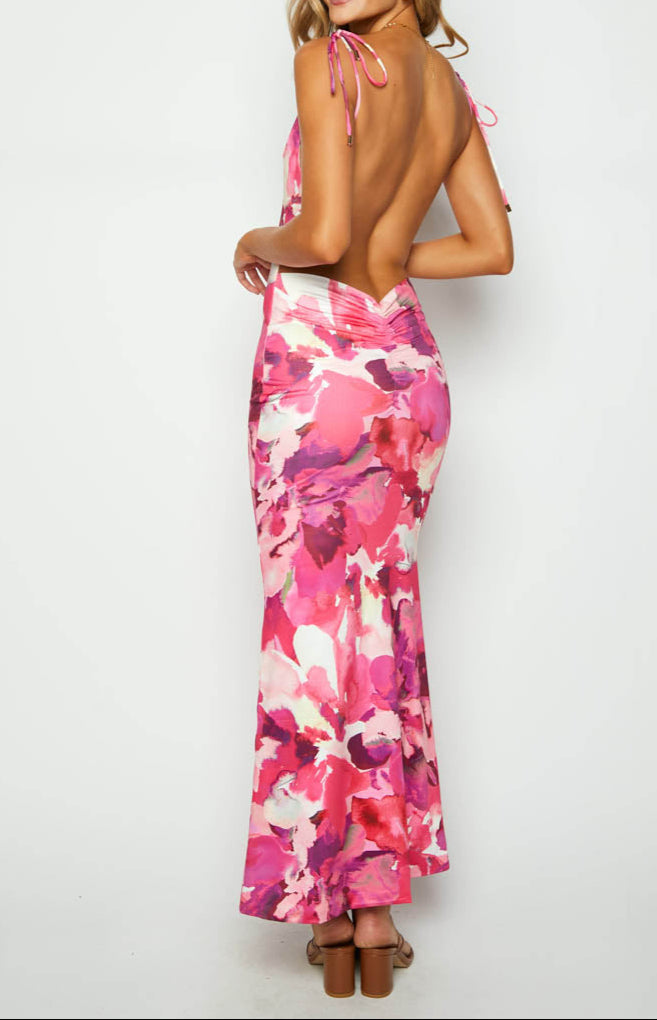 Agata Maxi Dress with Pink Print