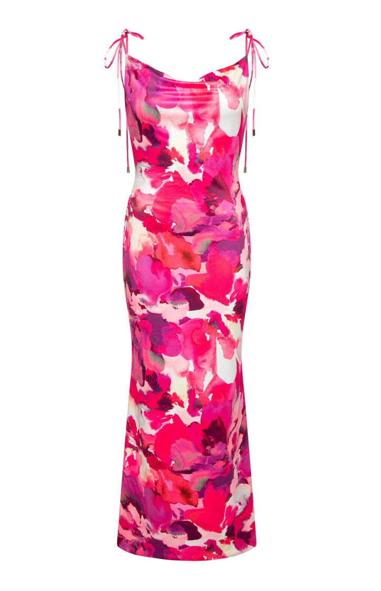 Agata Maxi Dress with Pink Print