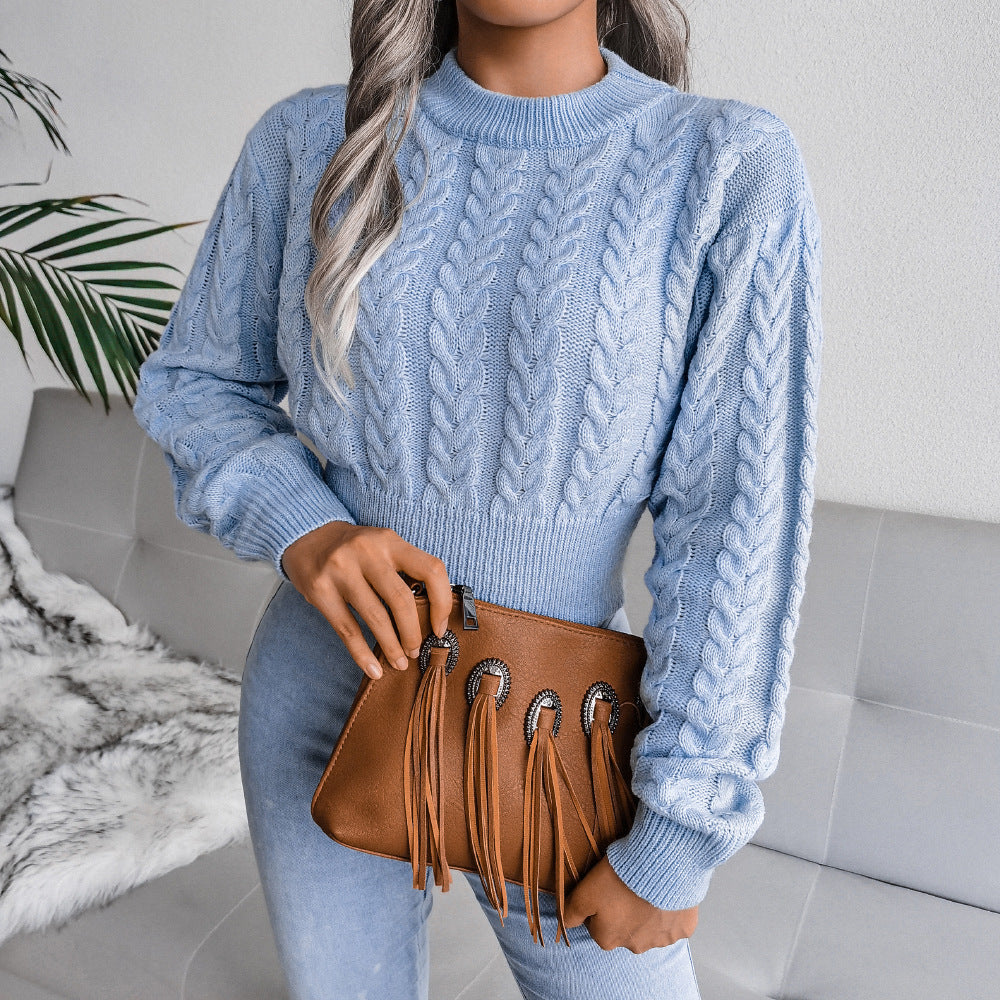 Blauer Cropped Pullover mit Muster