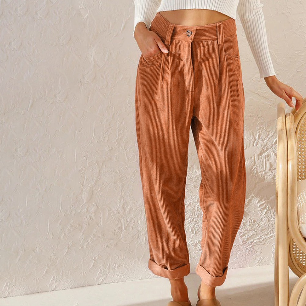 Terracotta chino trousers with pleats - Anna