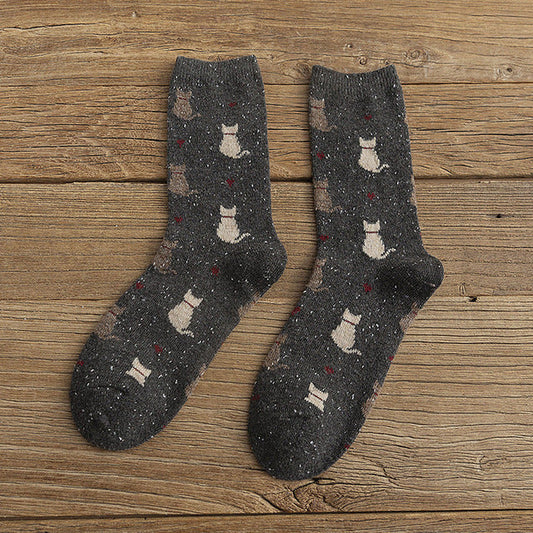 Vintage Socken Mit Katzendruck Dunkelgrau