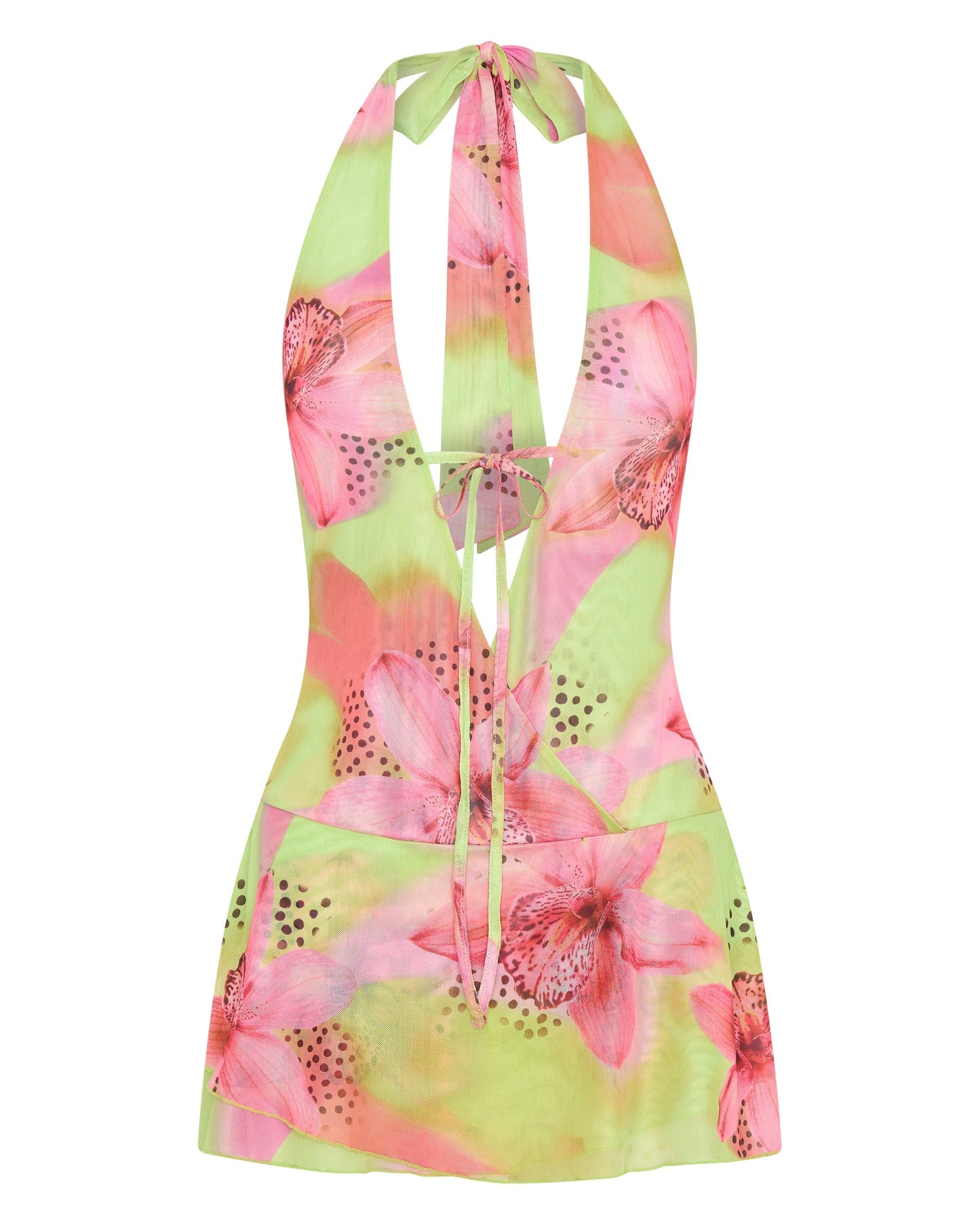 Nour mini dress lime green with tropical pattern