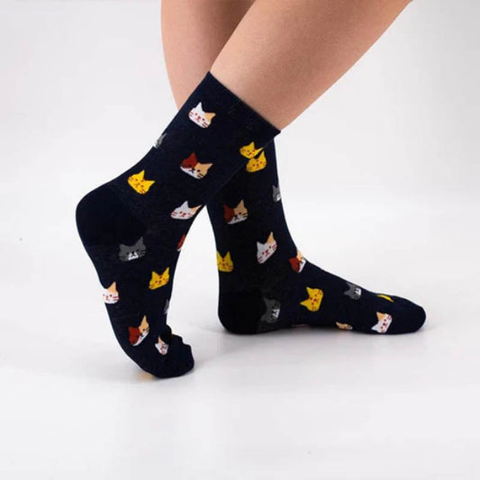 Freizeitsocken Mit Katzen-Print Marineblau