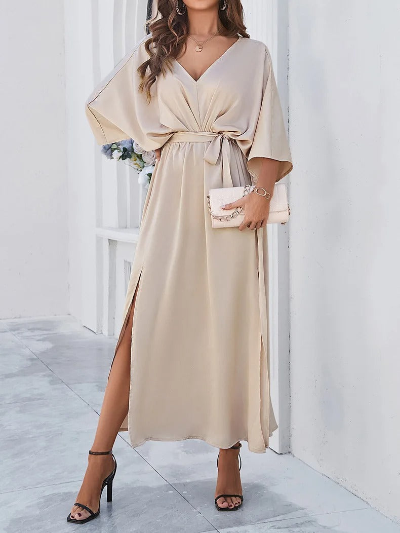 Elena - Beige wrap dress