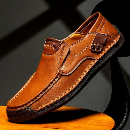 Hand-stitched men's moccasins with detailed decoration