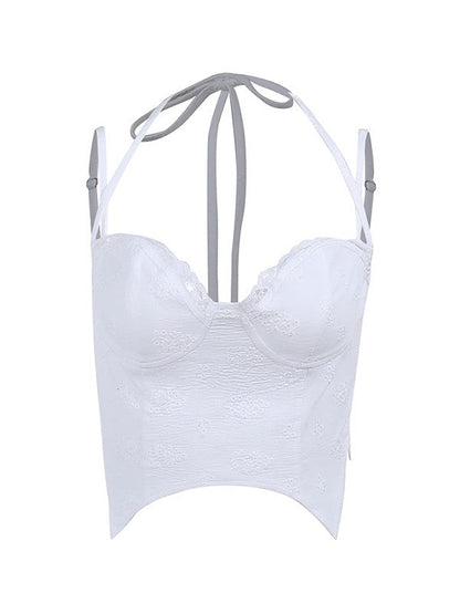 White Y2k Floral Asymmetric Corset Top