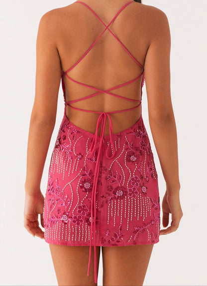 Vietta Pailletten Cami Minikleid - Fuchsia