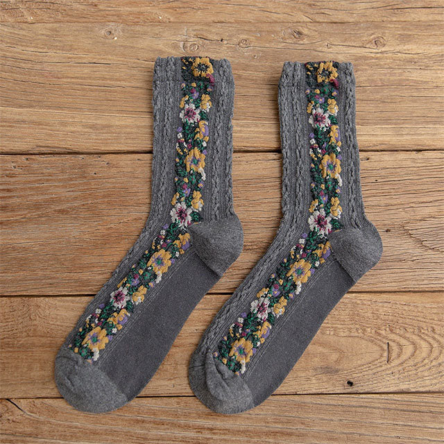 Vintage 3D-Blumensocken Dunkelgrau