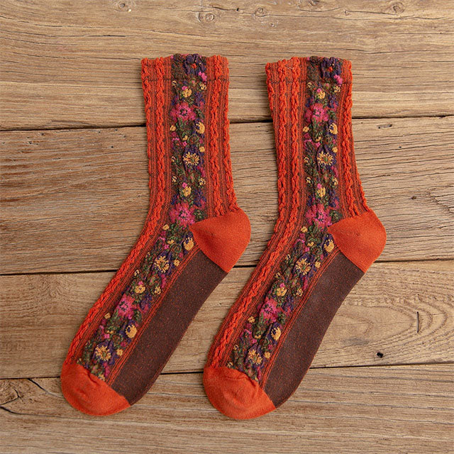 Vintage 3D-Blumensocken Orange