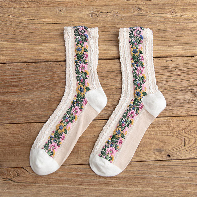 Vintage 3D-Blumensocken Weiß