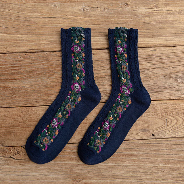 Vintage 3D-Blumensocken Marineblau