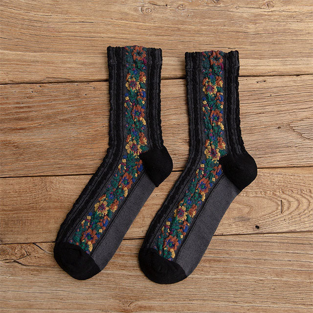 Vintage 3D-Blumensocken Schwarz