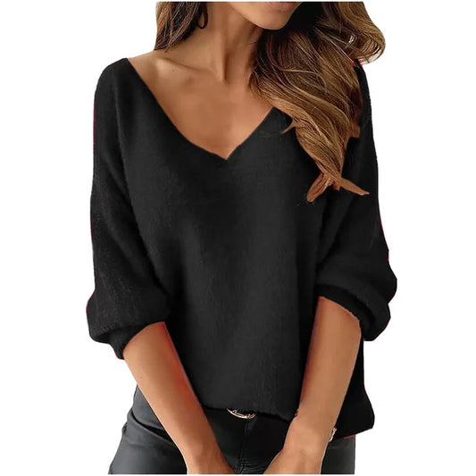 Black V-neck shirt with three-quarter sleeves - Isabella