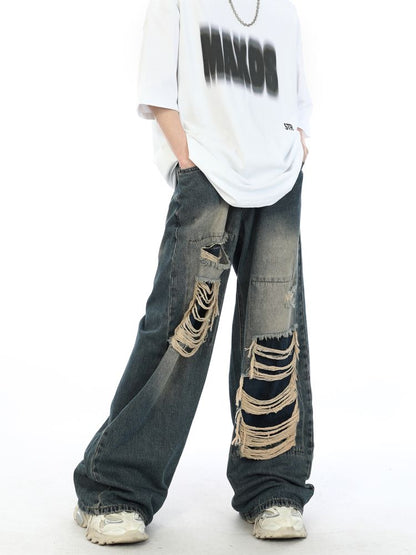 2000s ripped baggy jeans with fake hole