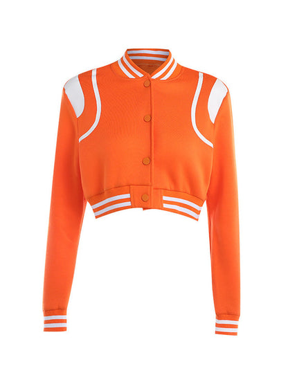 Contrast Color Crop Varsity Jacket/Kontrastfarbige Crop-Varsity-Jacke