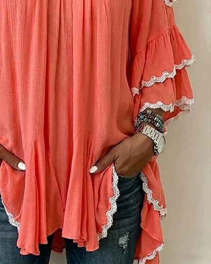 Bluse Off-Shoulder Rüsche Fledermausärmel Loose Fit