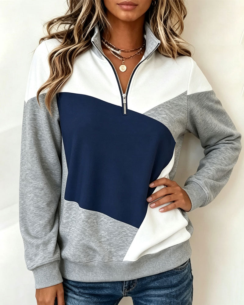 Sweatshirt Geometrisch Farbblock Reißverschluss