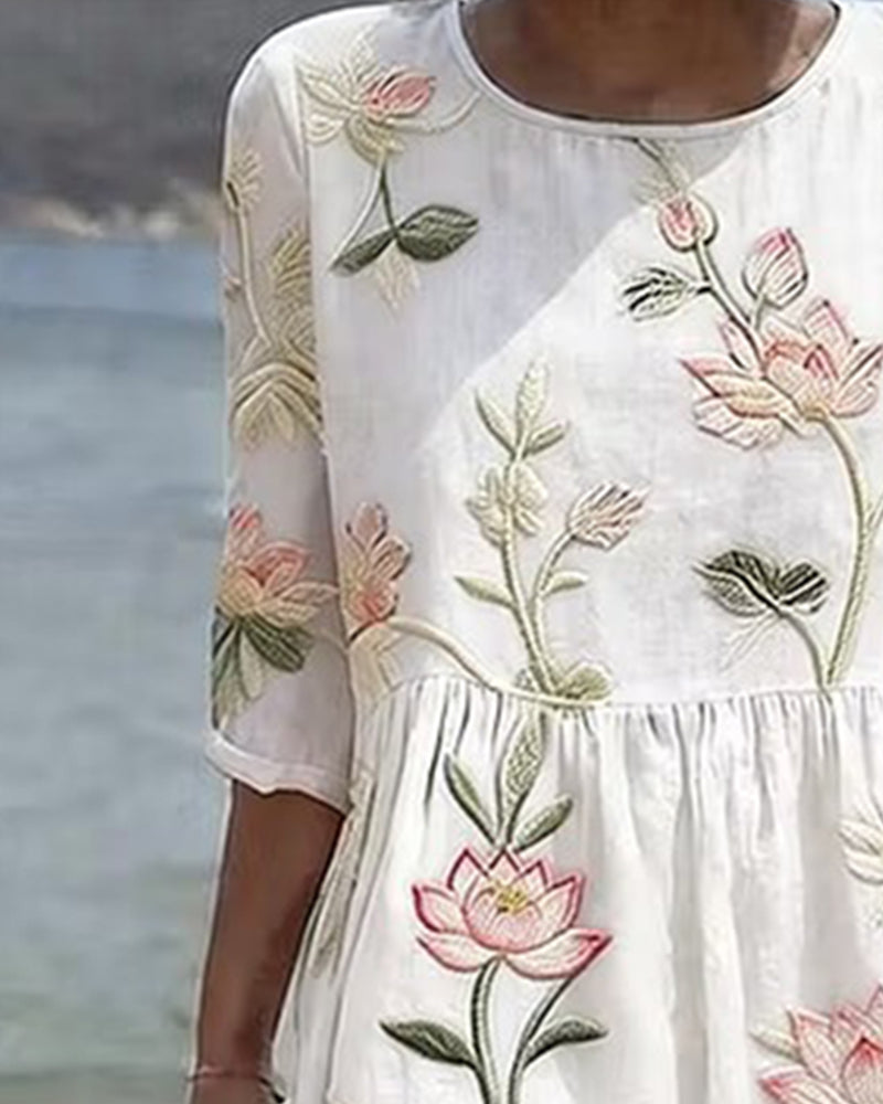 Blumenkleid Mit Rundhalsausschnitt