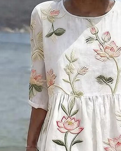 Blumenkleid Mit Rundhalsausschnitt