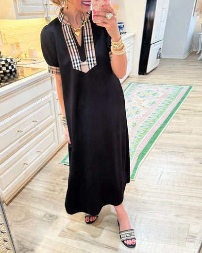 Kleid Puffärmel Karo Kontrast
