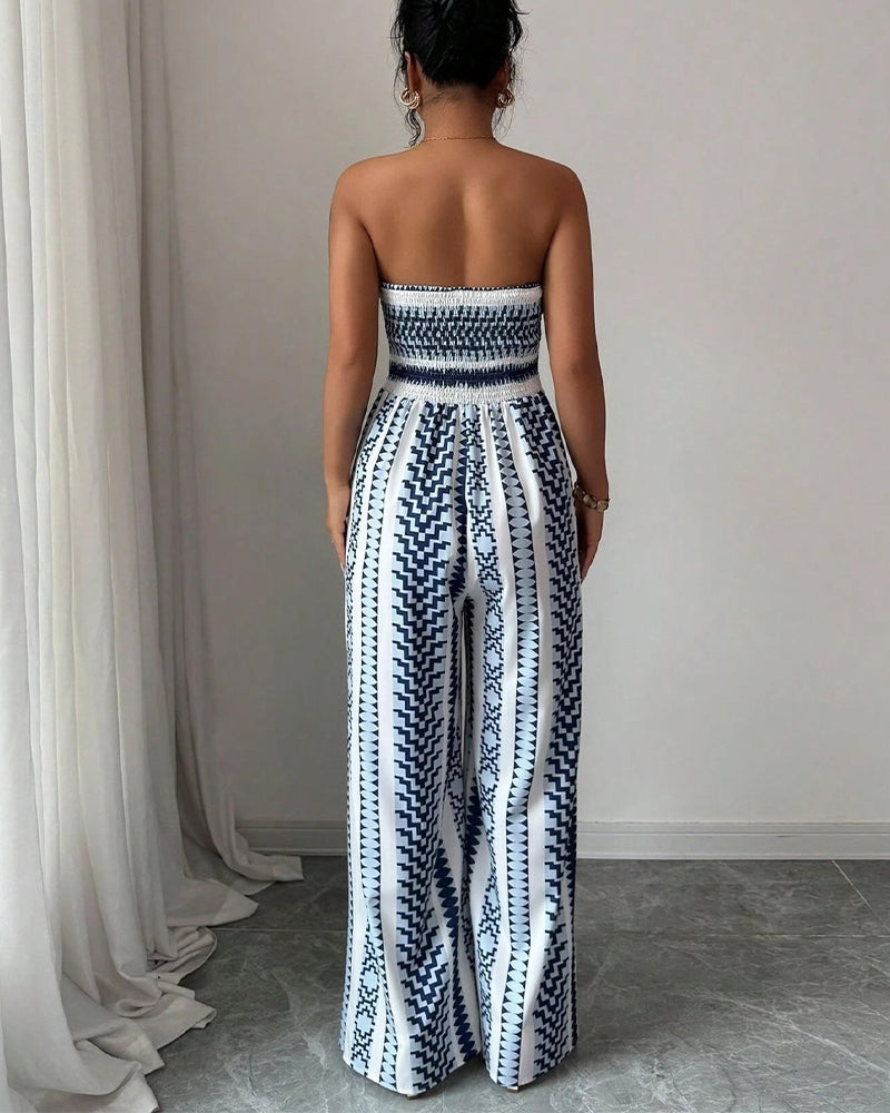 Jumpsuit Geometrisch Bandeau Schlitz Breites Bein