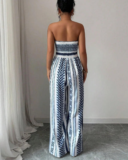 Jumpsuit Geometrisch Bandeau Schlitz Breites Bein