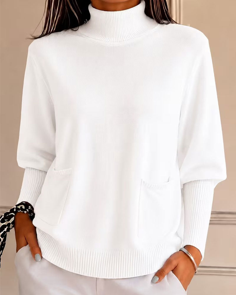 Pullover Rollkragen Tasche Einfarbig