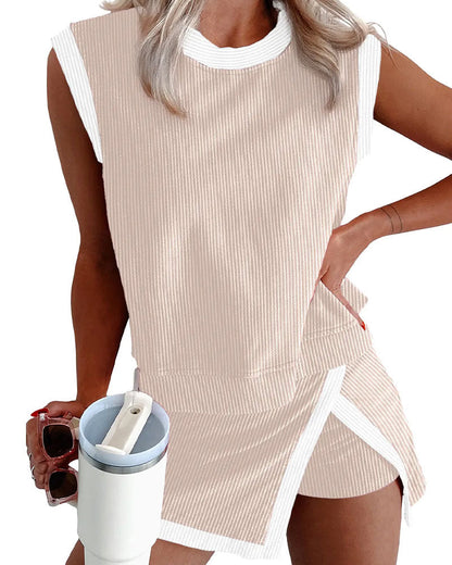 Set Gestreift Geteilt Blickdicht Tanktop