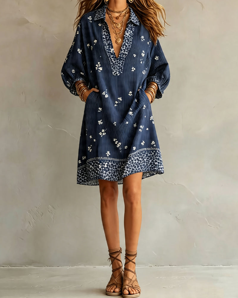 Kleid Dreiviertel Laterne Ärmel Druck