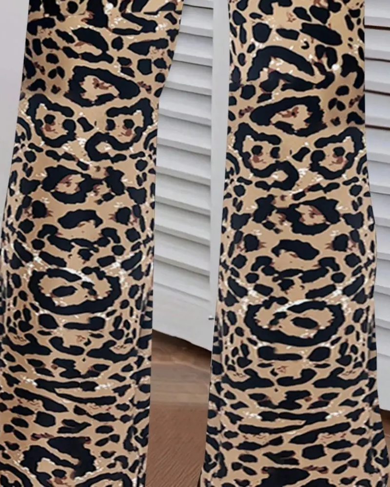 Hose Kreuz-Taille Leopard Druck Ausgestellt