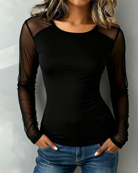 Bluse Mesh Langarm Slim Fit