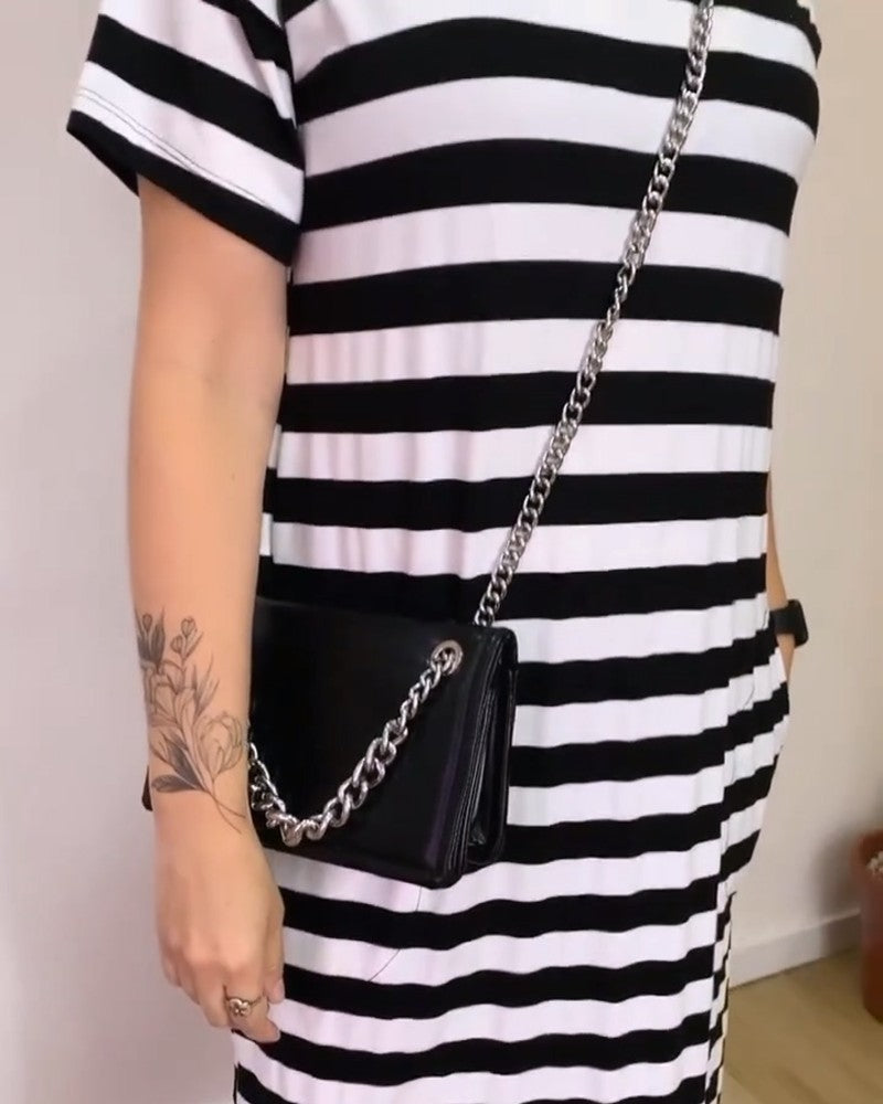 Kleid Locker Gerade Gestreift T-Shirt Lang
