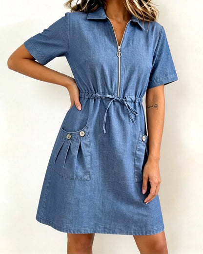 Kleid Halbreißverschluss Revers Casual