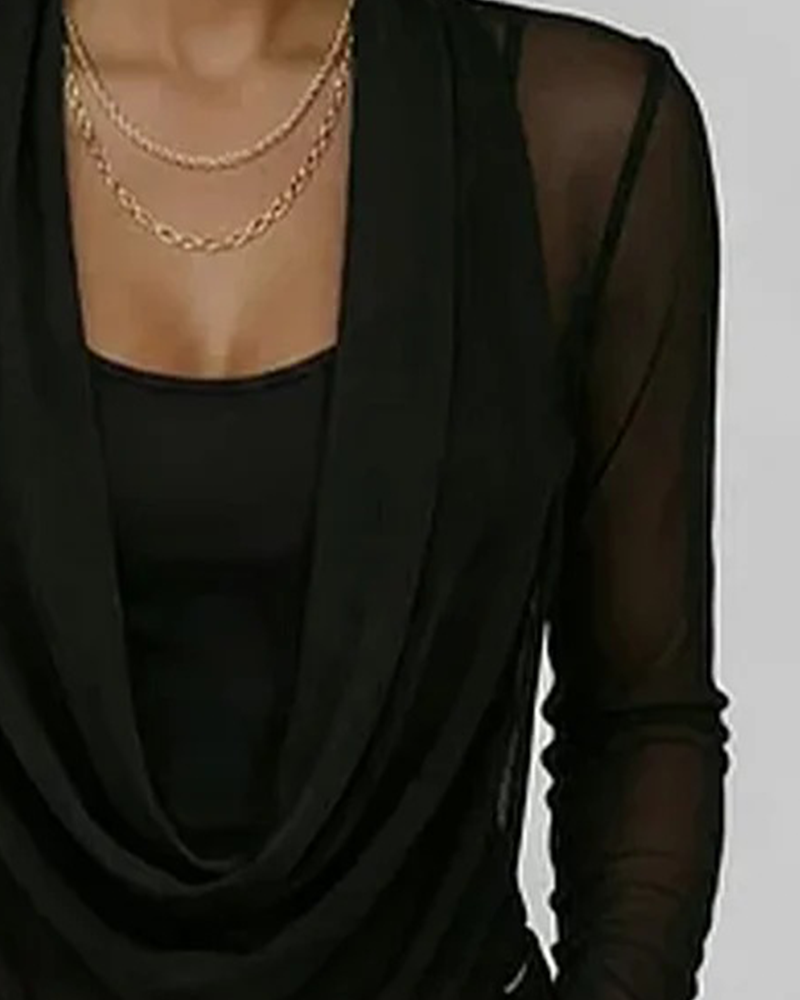 Oberteil Mesh-Ärmel Mock Neck Langarm