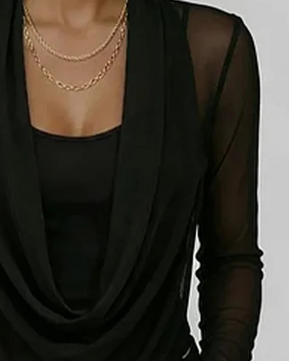 Oberteil Mesh-Ärmel Mock Neck Langarm