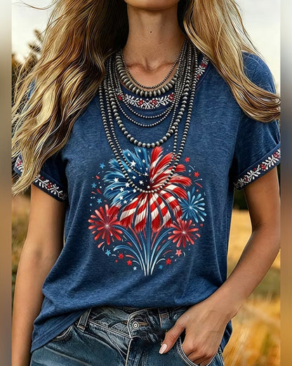 T-Shirt Feuerwerk-Druck Colorblock