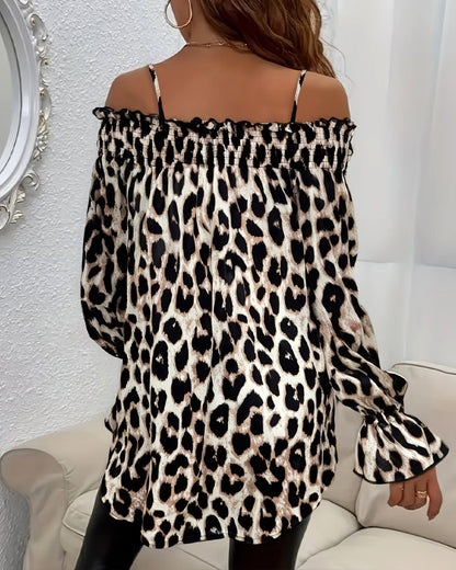 Bluse Ein Schulter Leopardenprint Mode