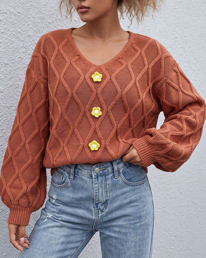 Pullover Laternenärmel Argyle Mode Gestrickt