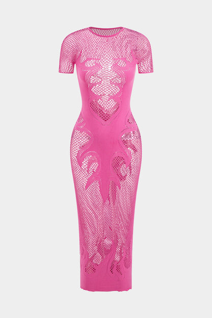 Unifarbenes Y2k Strickkleid mit Cut Out Details und Durchsichtigen Kurzen Ärmeln