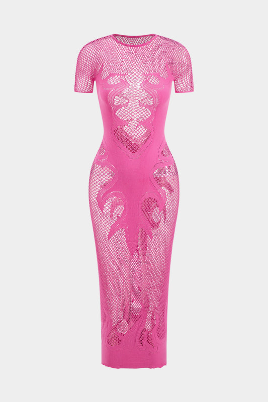 Unifarbenes Y2k Strickkleid mit Cut Out Details und Durchsichtigen Kurzen Ärmeln