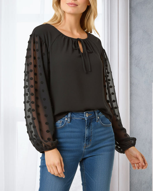 Bluse Jacquardärmel Schleife