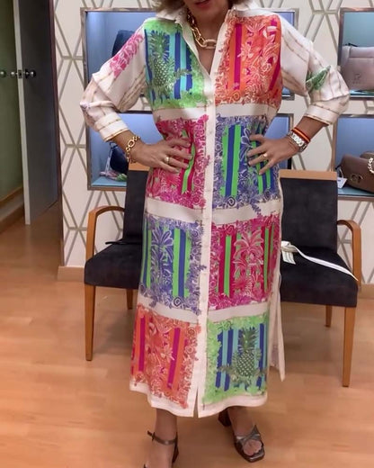 Kleid Patchwork Gedruckt Lang Hemd