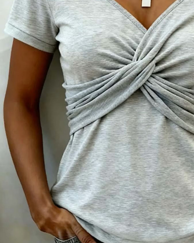 T-Shirt Off-Shoulder Kreuzdrehung Schmal Geschnitten